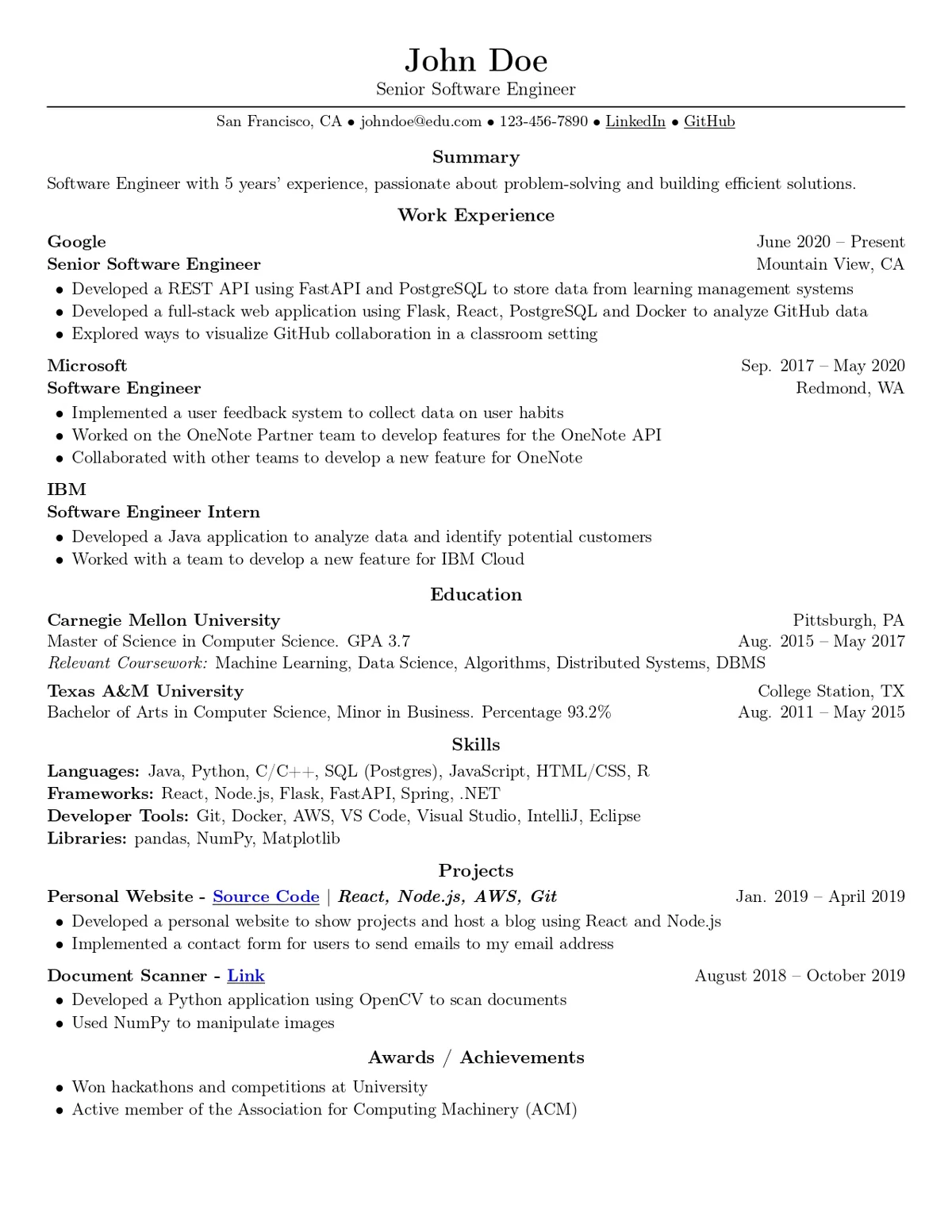 Harvard Resume Template preview