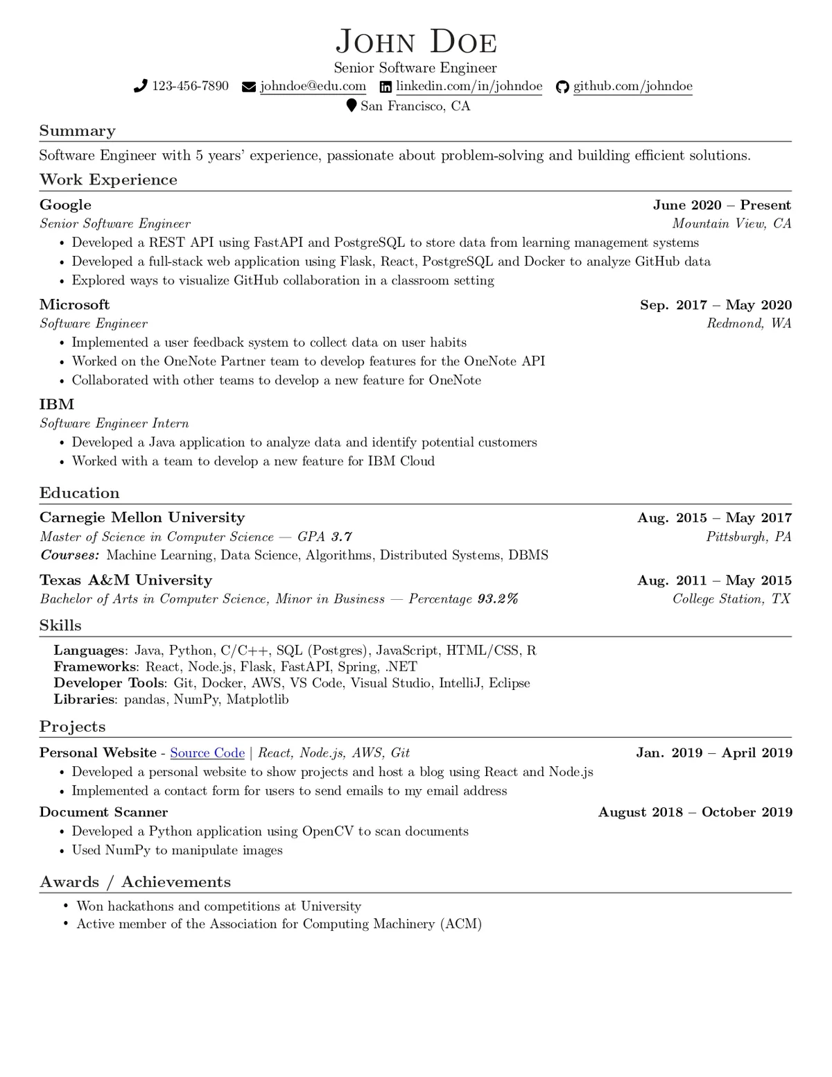 Minimalist Resume Template preview