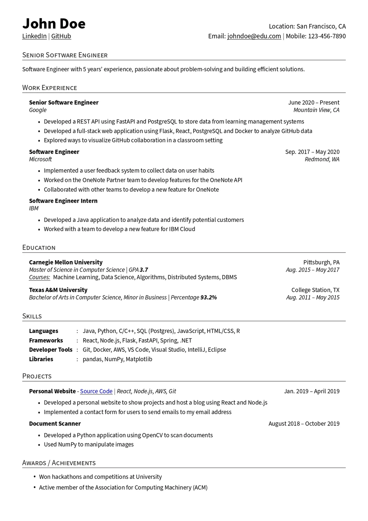 Software Engineer Resume Template preview