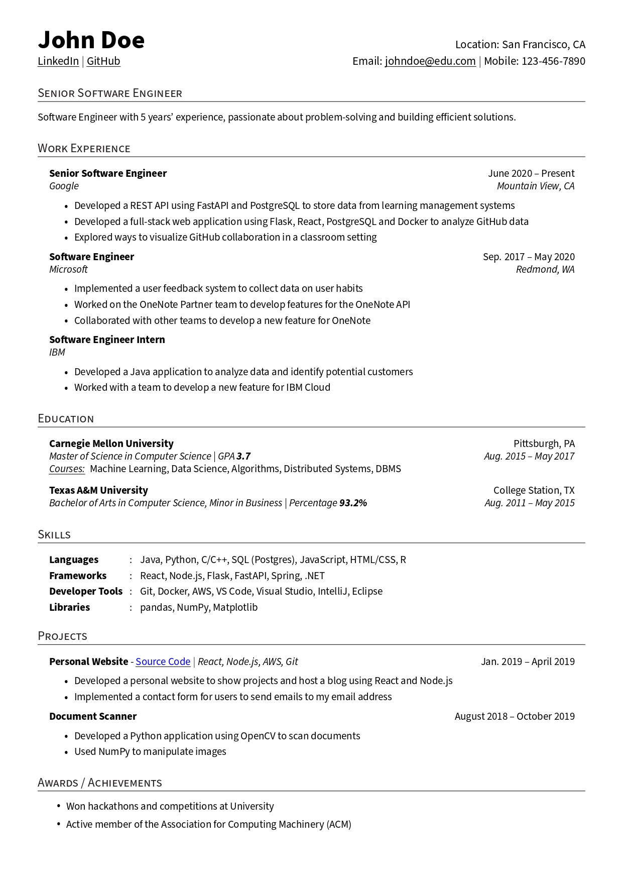 Software Engineer Resume Template preview