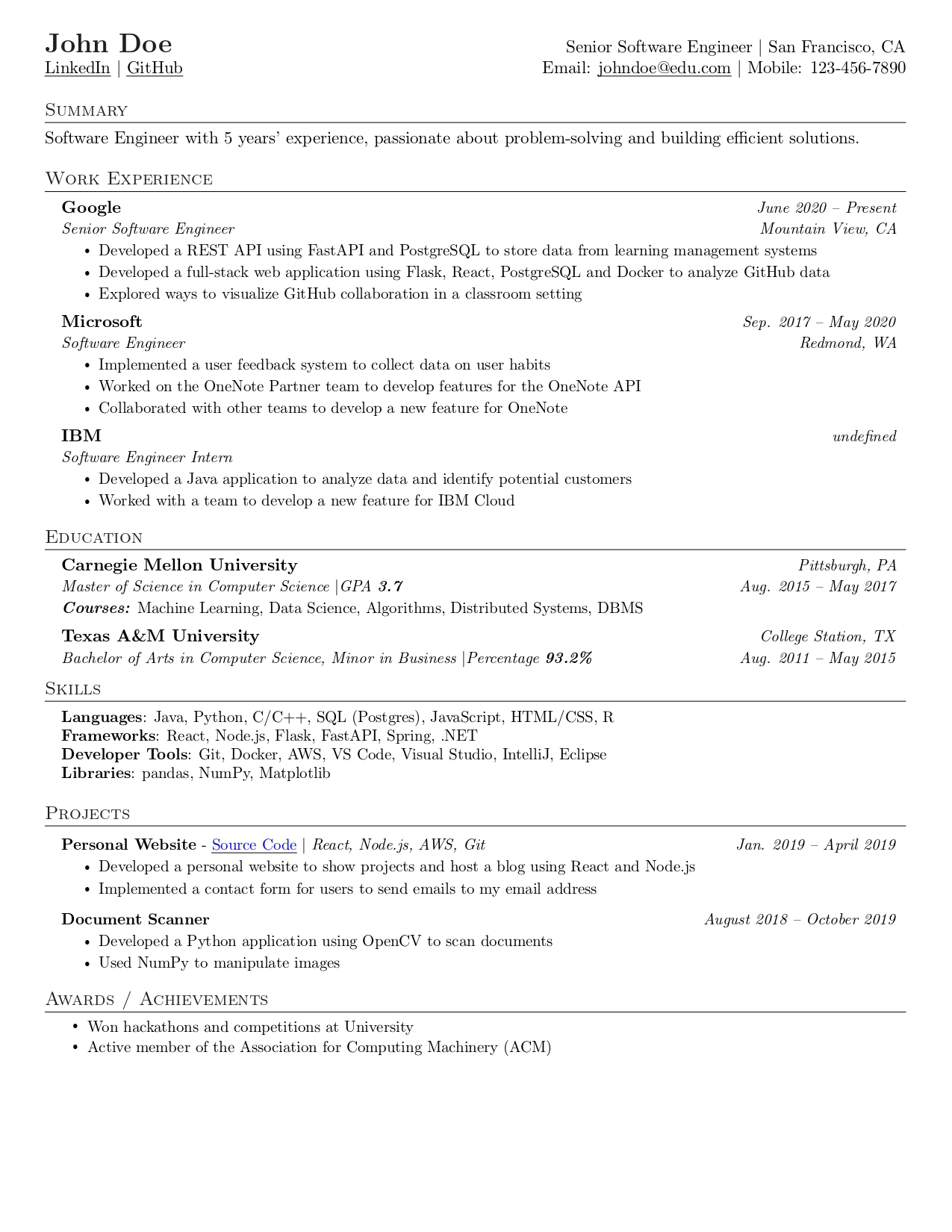 Executive and Professional Resume Template
