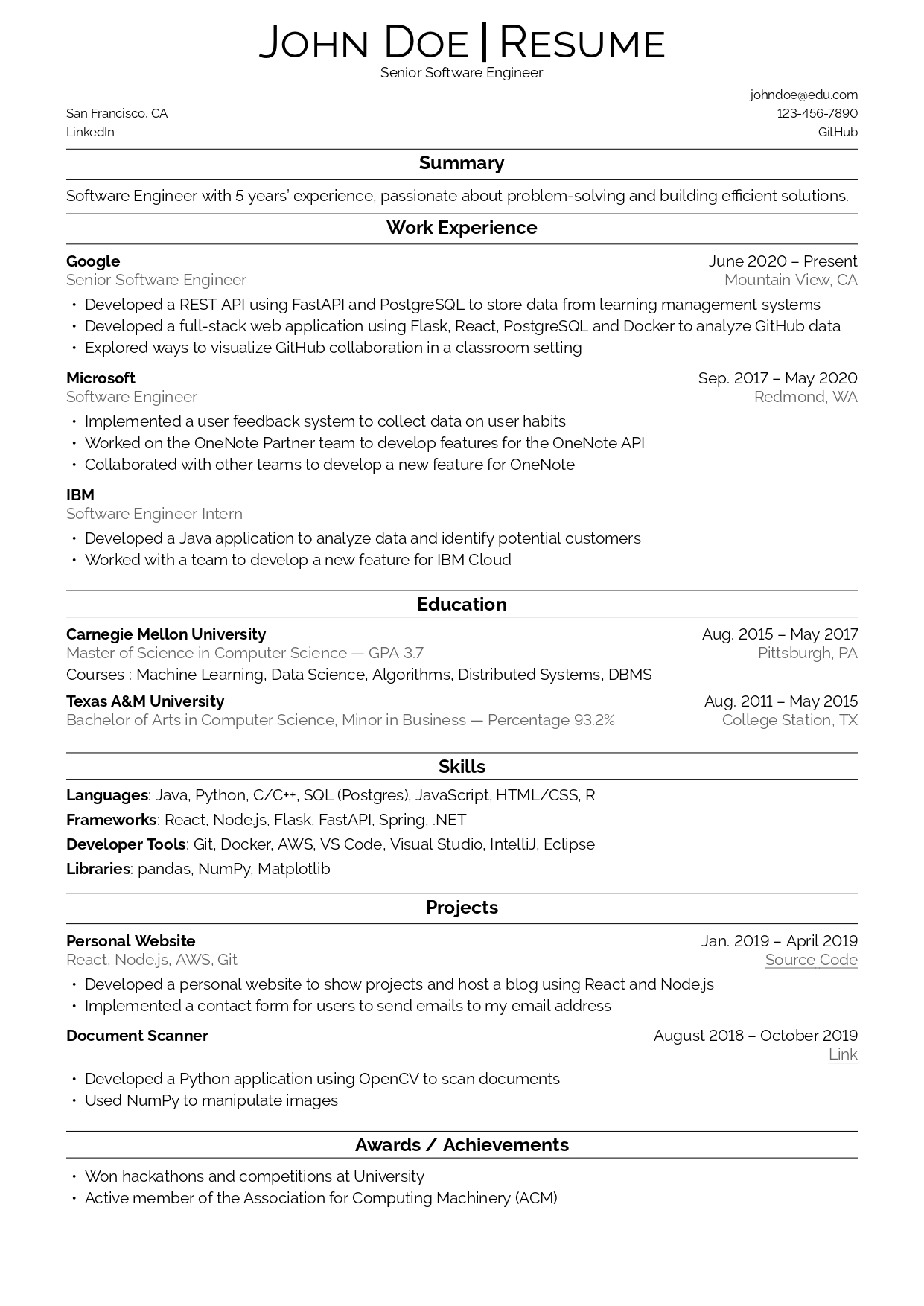 Classic Resume Template preview